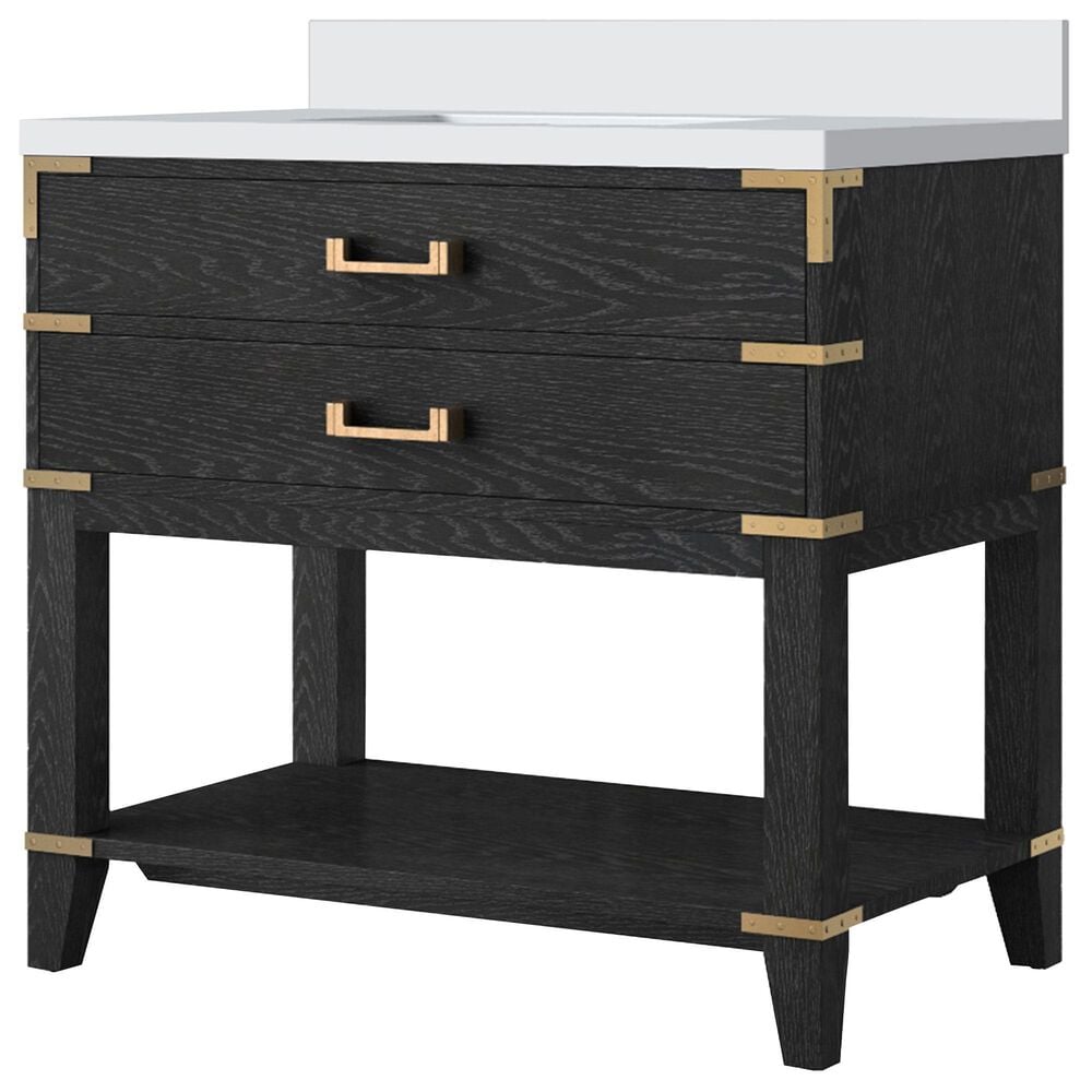 Lexora Home Norwalk 36" Single Bathroom Vanity in Black Oak with White Cultured Marble Top and Rectangular Sink, , large