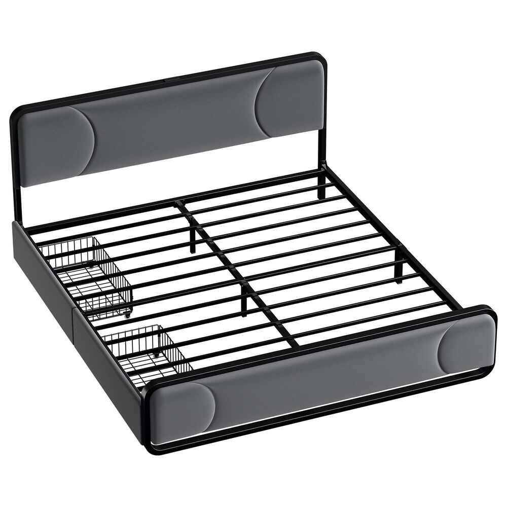 HOMLUX King Upholstered Platform Bed Frame in Gray, , large
