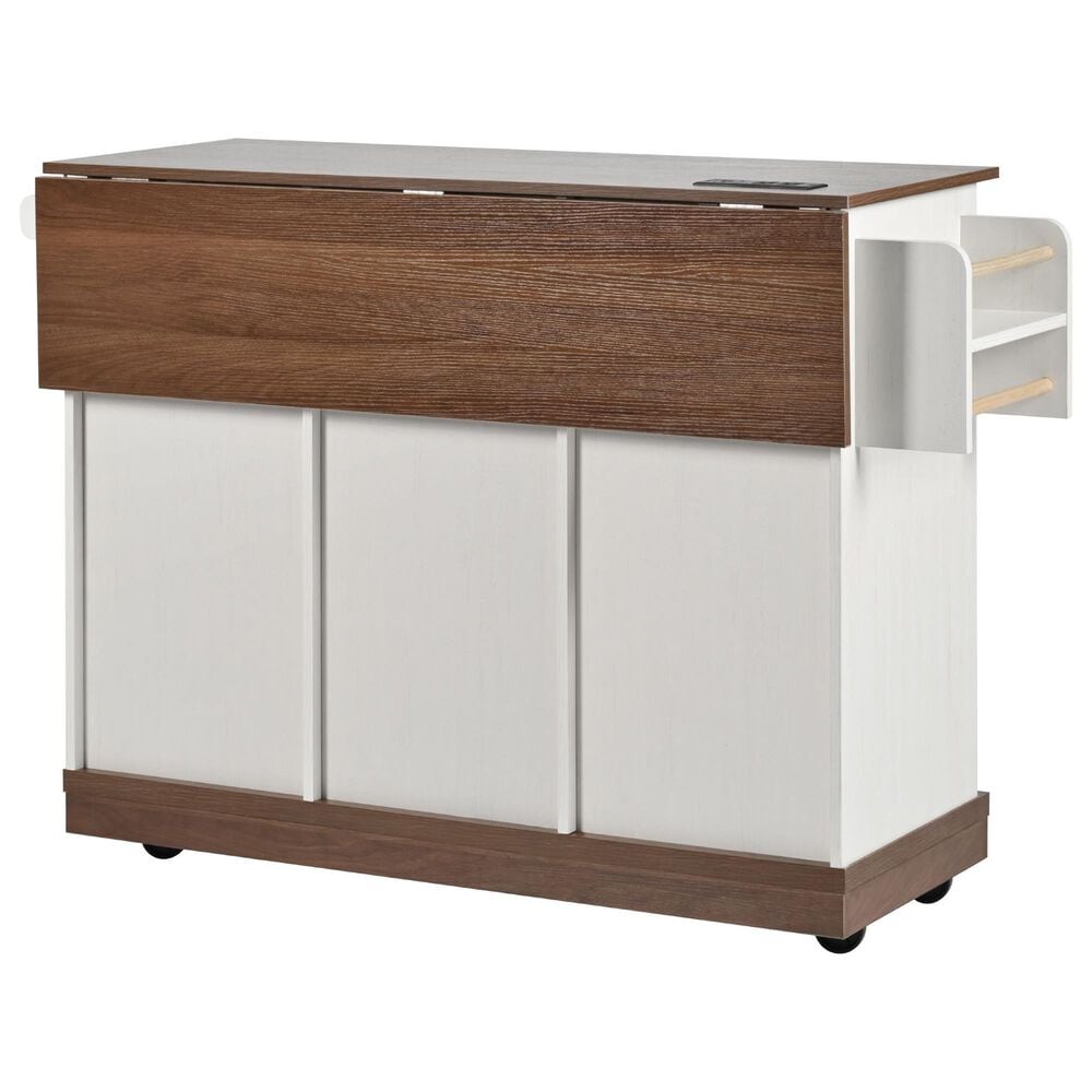 HOMLUX 56" Kitchen Island with Drop Leaf in White, , large