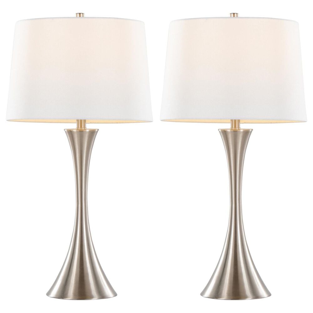 LumiSource Lenuxe 29" Metal Table Lamp with White Textured Linen Shade in Brushed Nickel (Set of 2), , large
