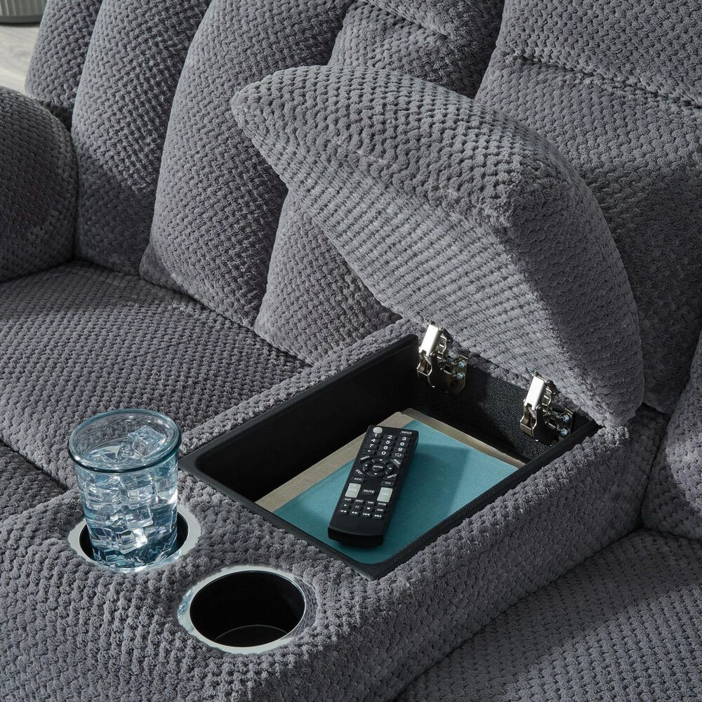 Ashley Observation Power Reclining Loveseat with Console in Steel Velvet, , large
