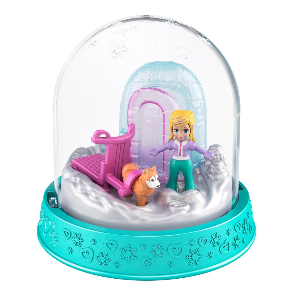 Mattel Polly Pocket Holiday Snow Globe Igloo and Sled Dog, , large