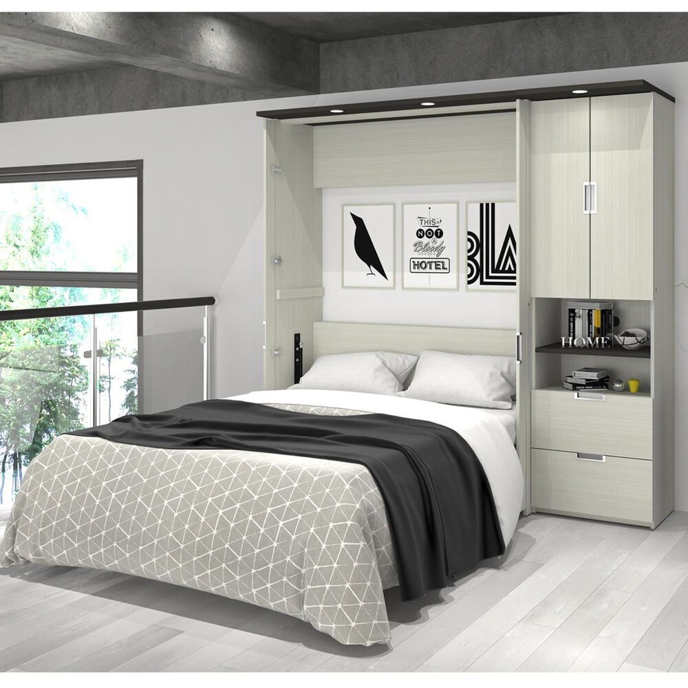 Bestar Lumina 3 Piece Full Wall Bed in White Chocolate & Dark Chocolate, , large