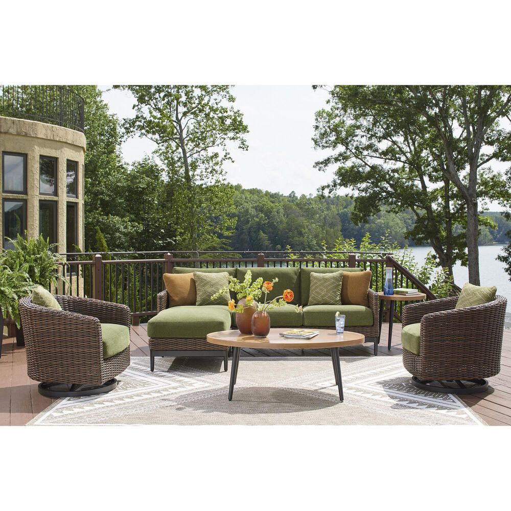 Ashley Horizon Hall Outdoor Sofa with Green Cushion in Brown, , large