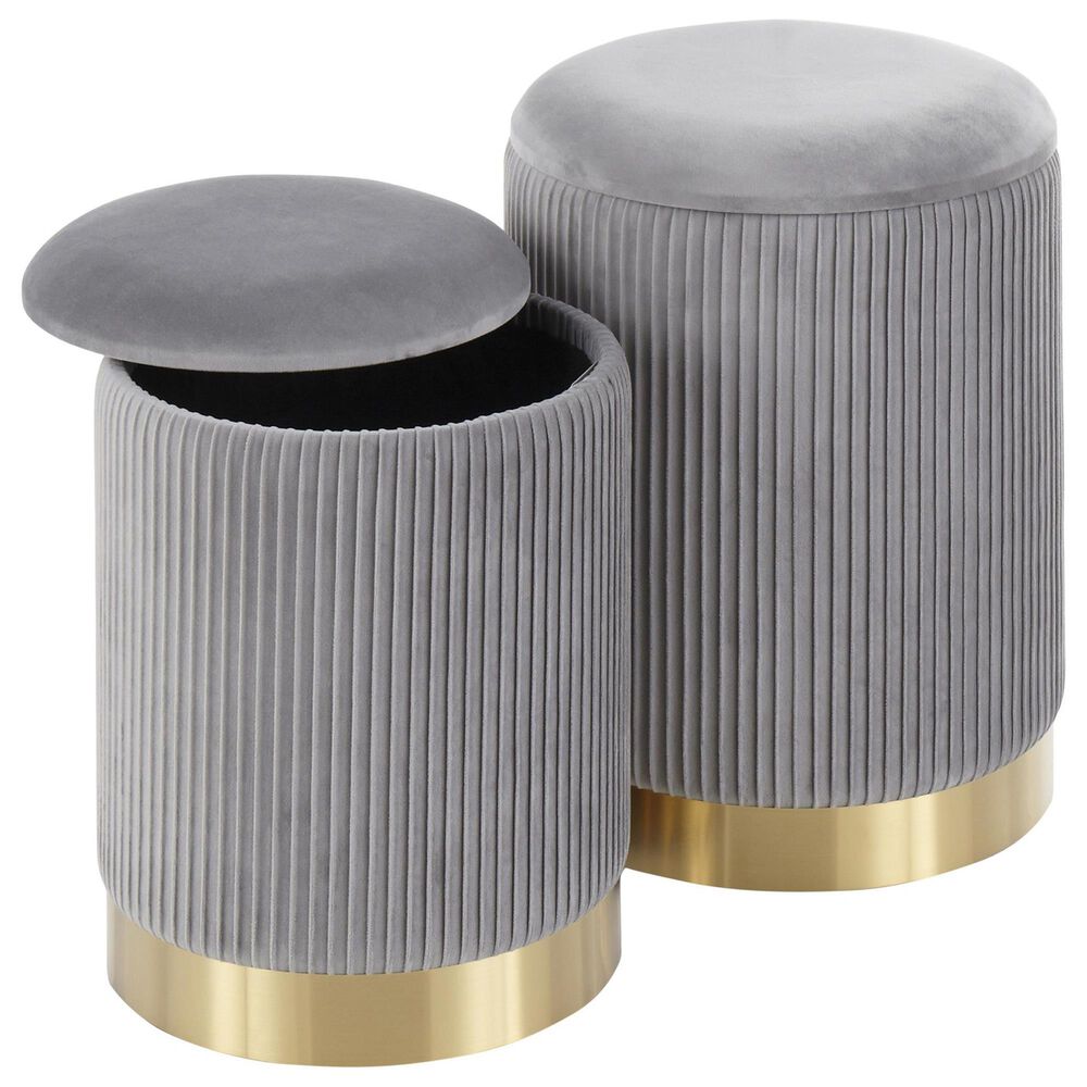 Lumisource Marla 2-Piece Nesting Pleated Ottoman Set in Grey, , large