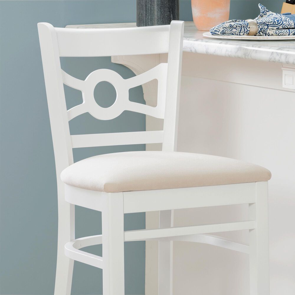 Linon Home Decor Teresa Bar Stool with Gray Cushion in White (Set of 2), , large