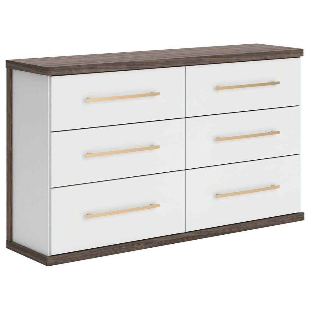 Ashley Kendanport Queen Upholstered Bed with Dresser and Nightstand in Brown and White, , large