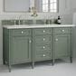 James Martin Vanities Brittany 60" Double Bathroom Vanity in Smokey Celadon with 3 cm White Zeus Quartz Top and Rectangular Sinks, , large