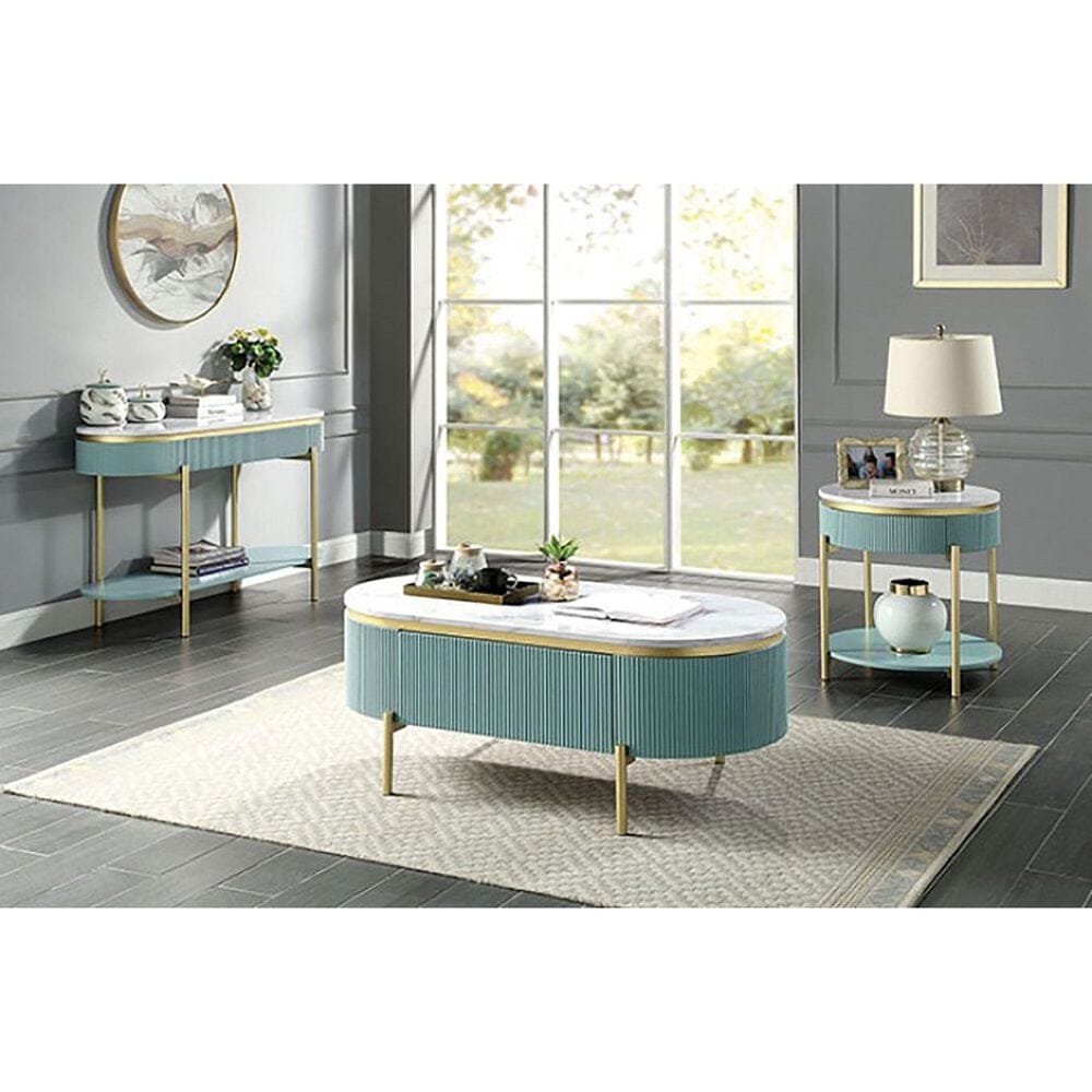 37B Koblenz End Table in White, Light Teal and Gold, , large