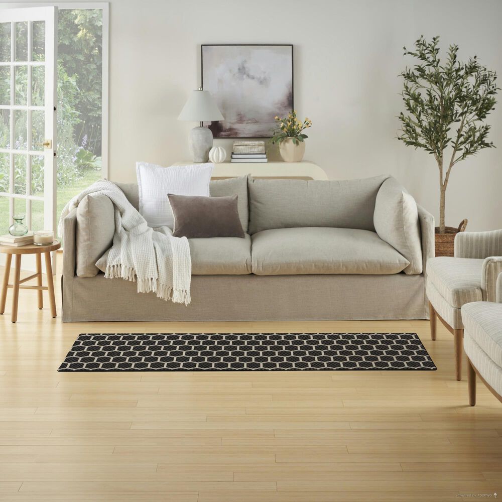 Nourison Twist Reversible 2&#39; x 6&#39; Black Indoor/Outdoor Runner, , large