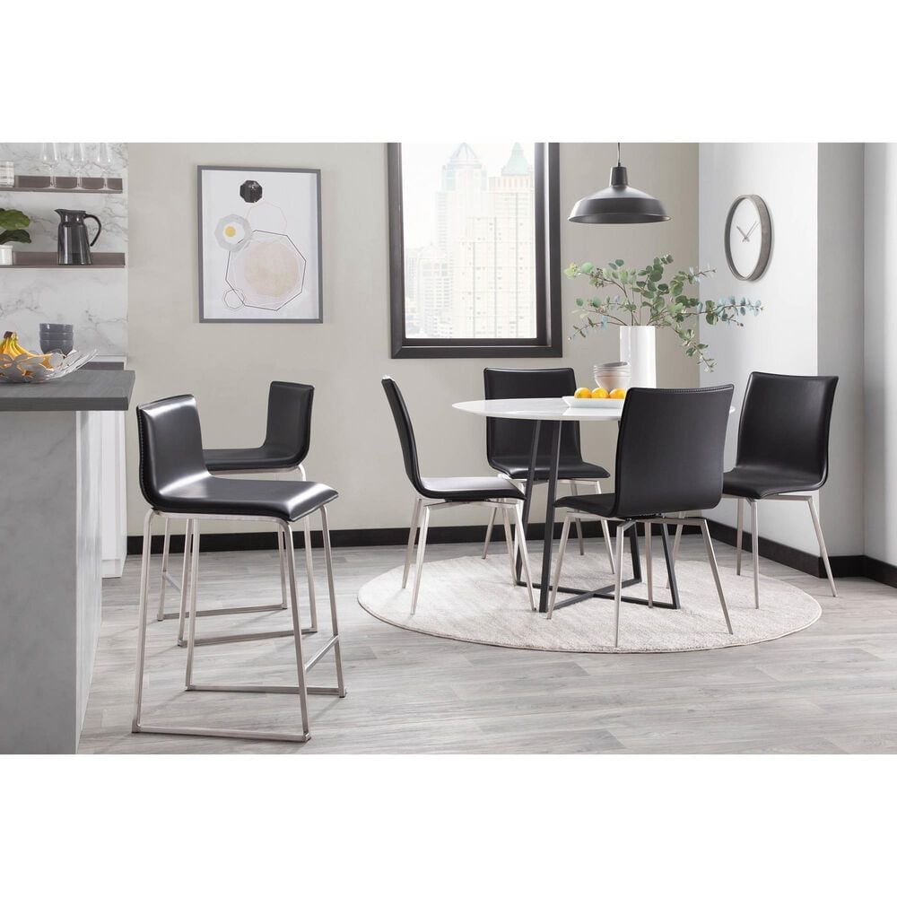 Lumisource Mara Counter Stool with Black Cushion in Stainless Steel &#40;Set of 2&#41;, , large