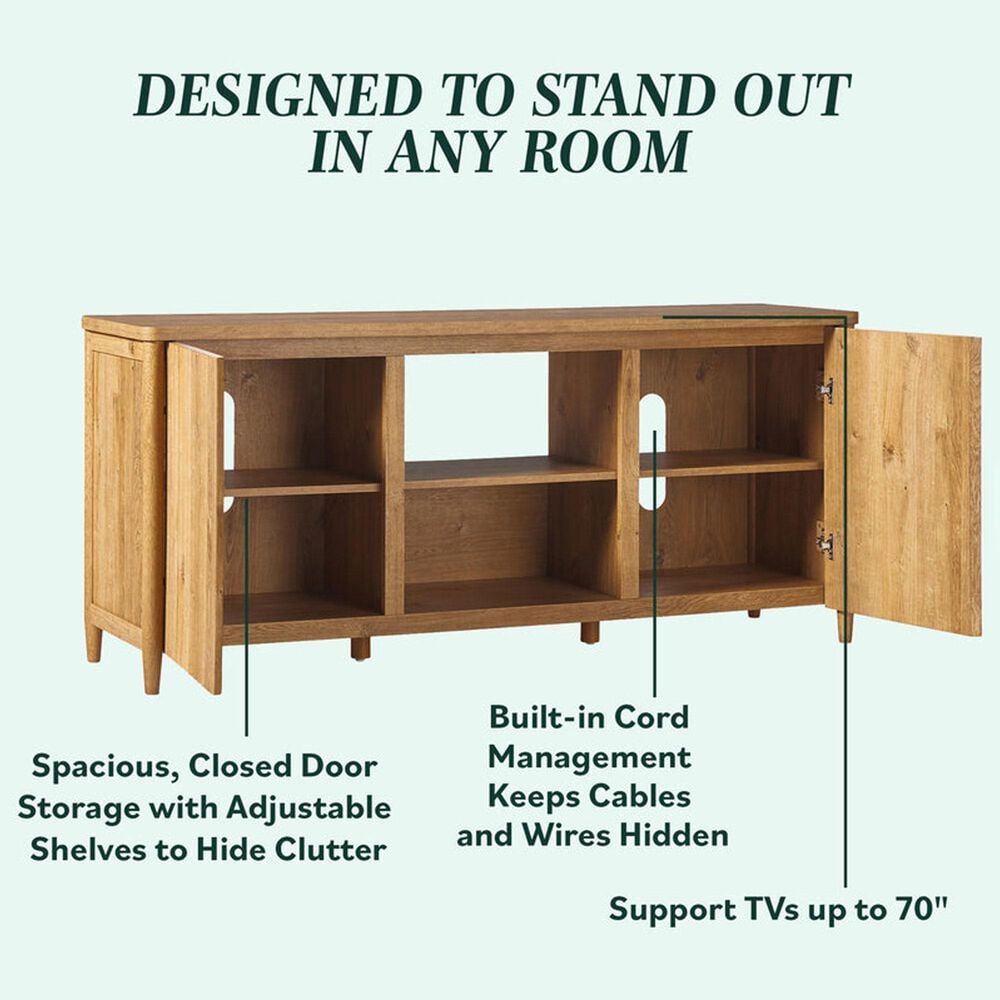 Walker Edison Flynn Scandinavian 58&quot; TV Stand in English Oak, , large