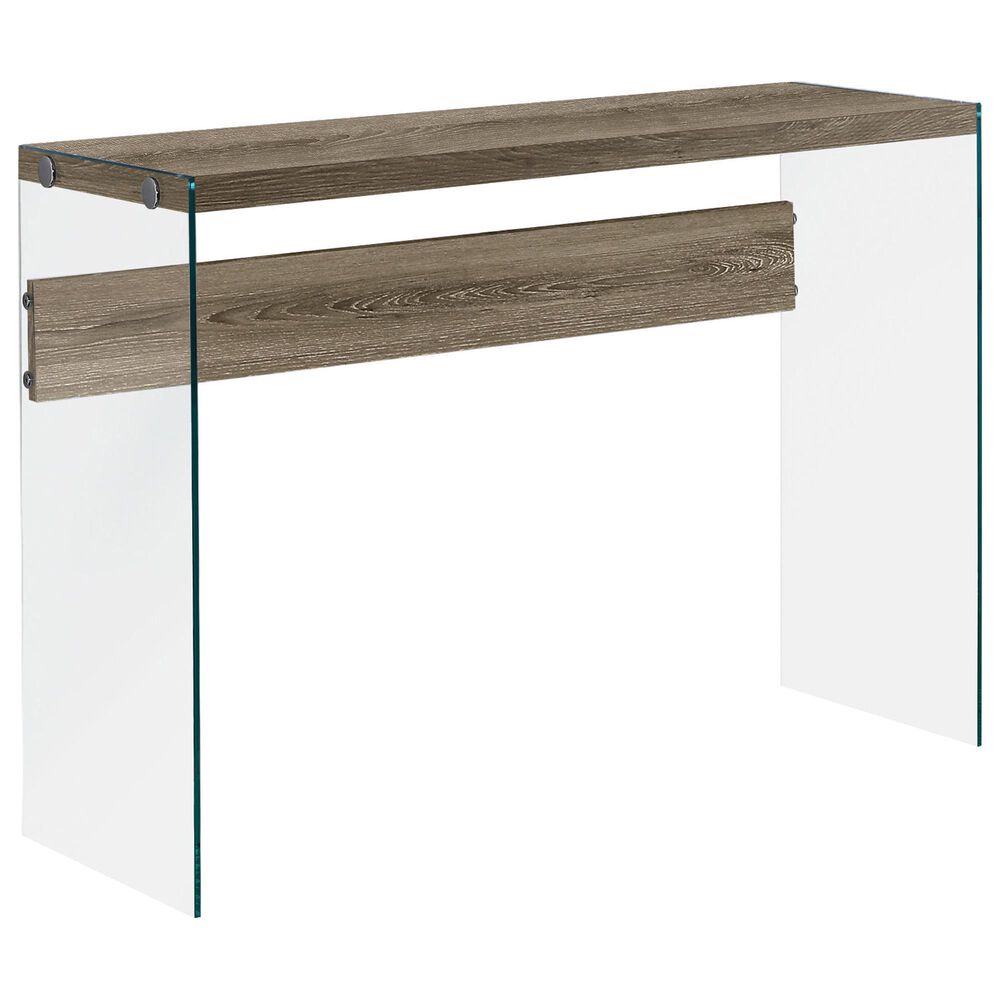 Monarch Specialties Reclaimed-Look with Tempered Glass Sofa Table In Dark Taupe, , large