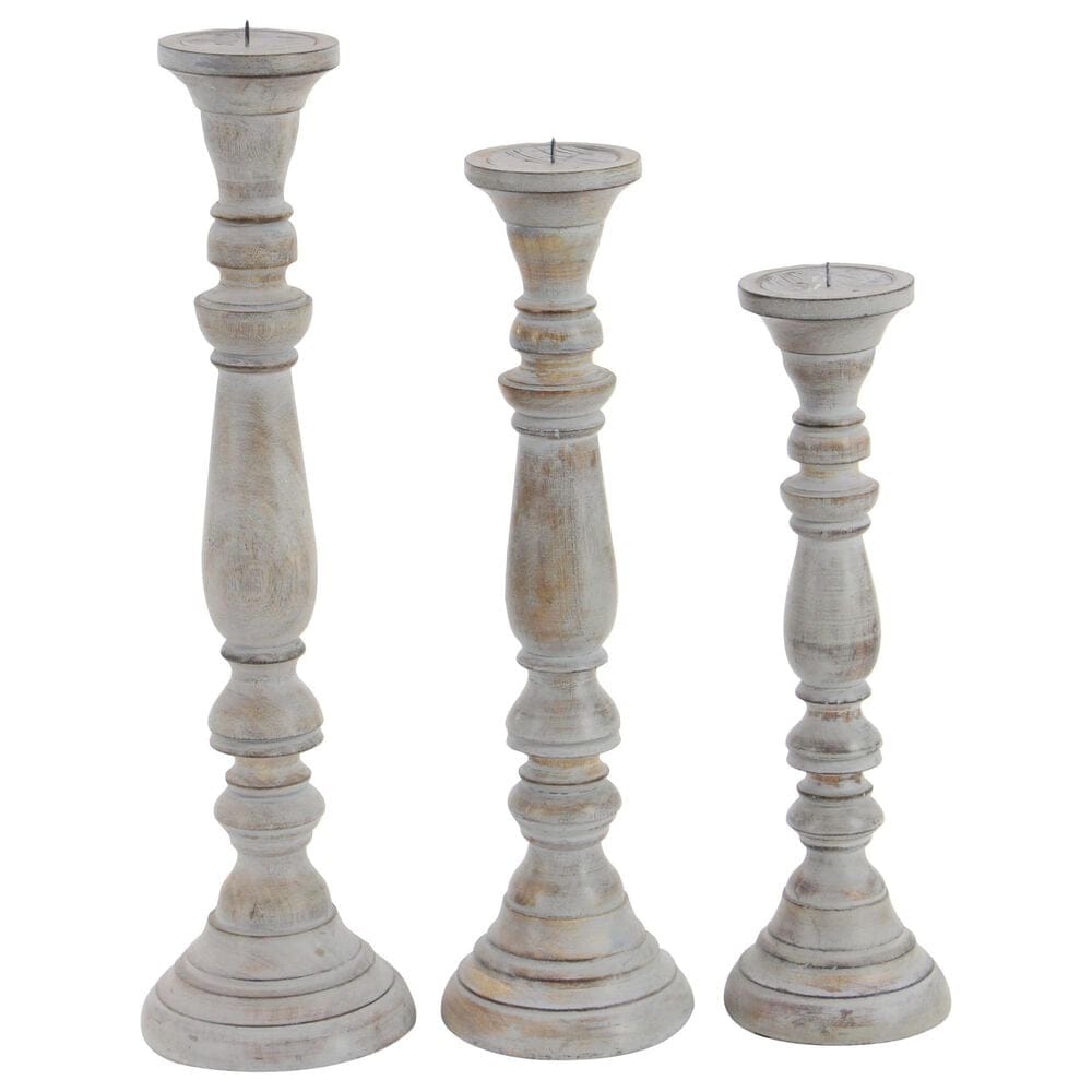 Maple and Jade Candle Holder in Natural Warm Brown and Gray Washed (Set of 3), , large