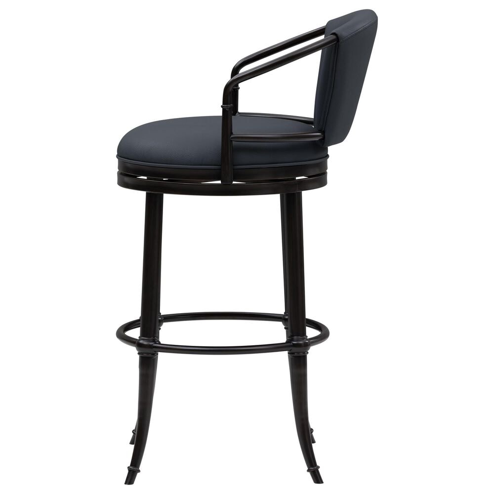Armen Living Otis Bar Height Stool with Night Life Blue Upholstery in Dark Brown, , large