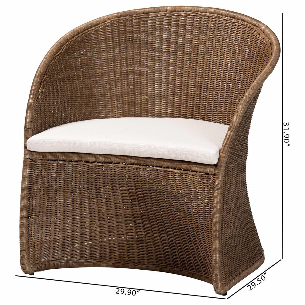 Baxton Studio Kintamani Accent Chair with Greywashed Rattan in White, , large