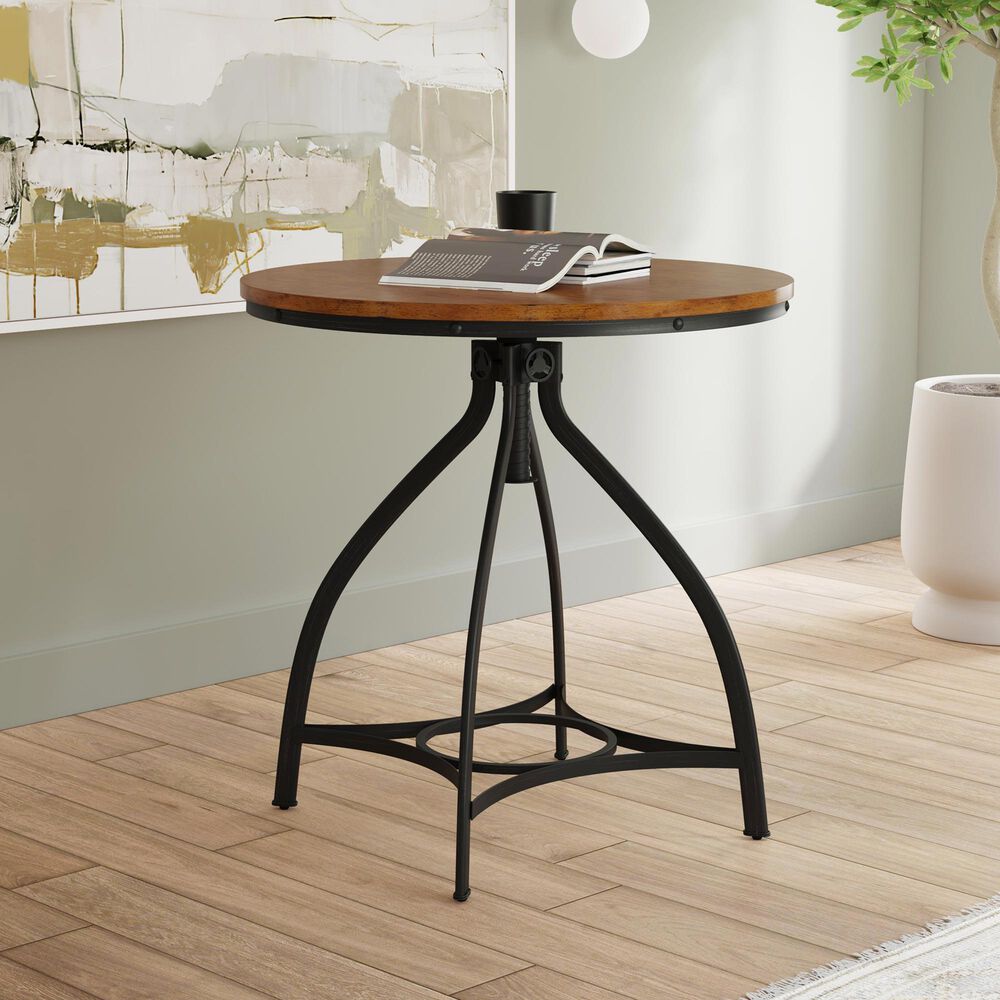 Linon Home Decor Hawkford Adjustable Round Bar Table in Brown and Gunmetal - Table Only, , large