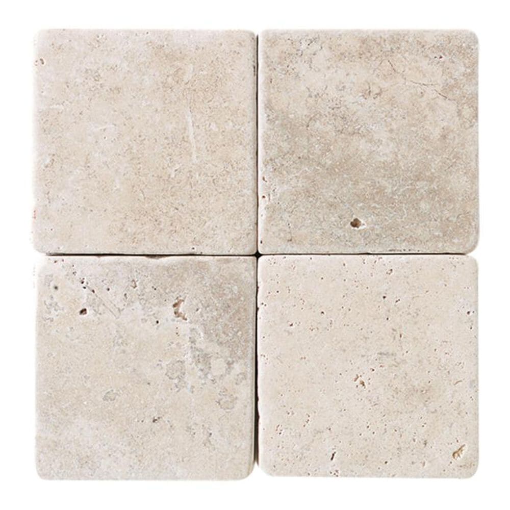 Dal-Tile Travertine 4" x 4" Tumbled Field Tile in Baja Cream, , large