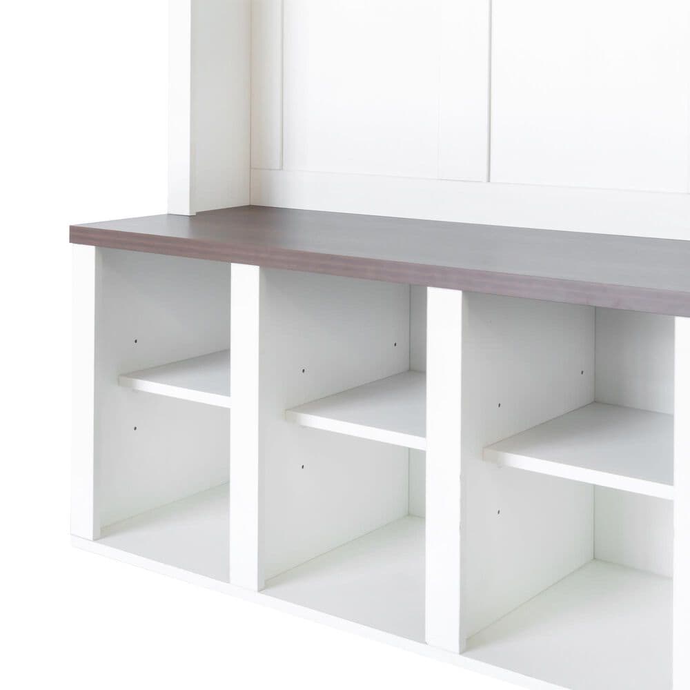 HOMLUX 6-Hook Hall Tree with Cubbies in White, , large