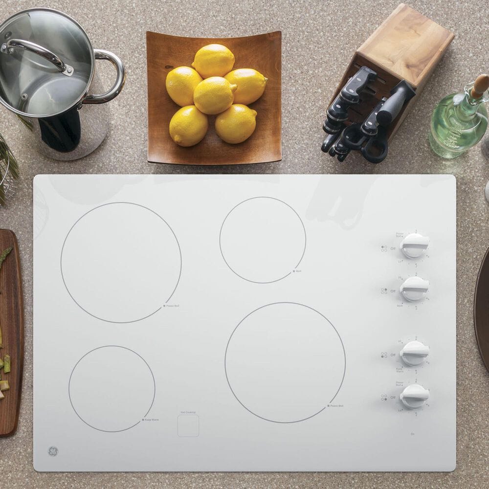 GE Appliances 30&quot; Built-In Knob Control Electric Cooktop in White, , large
