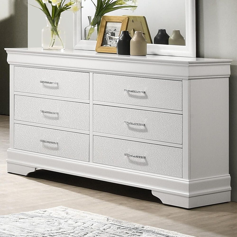 Crown Mark Amalia 6-Drawer Dresser in White, , large