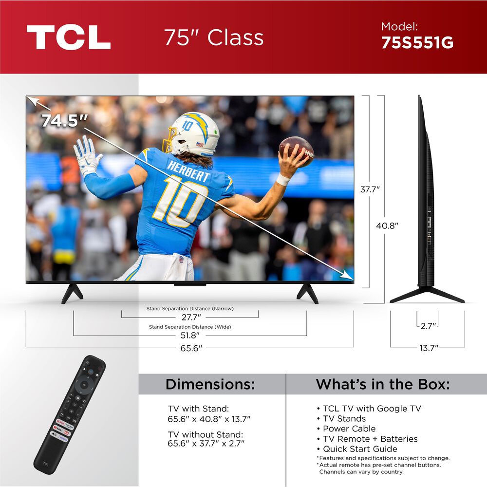 TCL 75&quot; Class S5 4K UHD HDR LED with Google TV in Black - Smart TV, , large