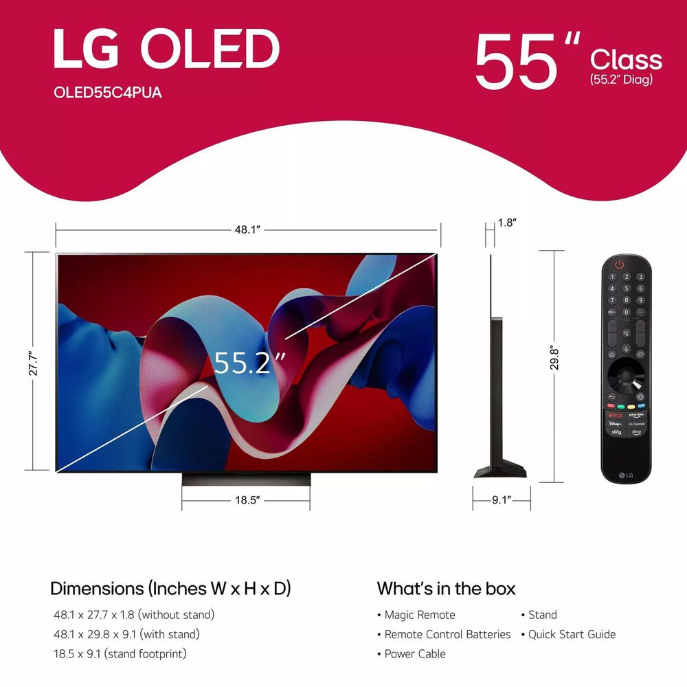 LG 55&quot; Class C4 4K OLED Evo - Smart TV with 3.1.3 Channel Sound Bar and Wireless Subwoofer in Black, , large