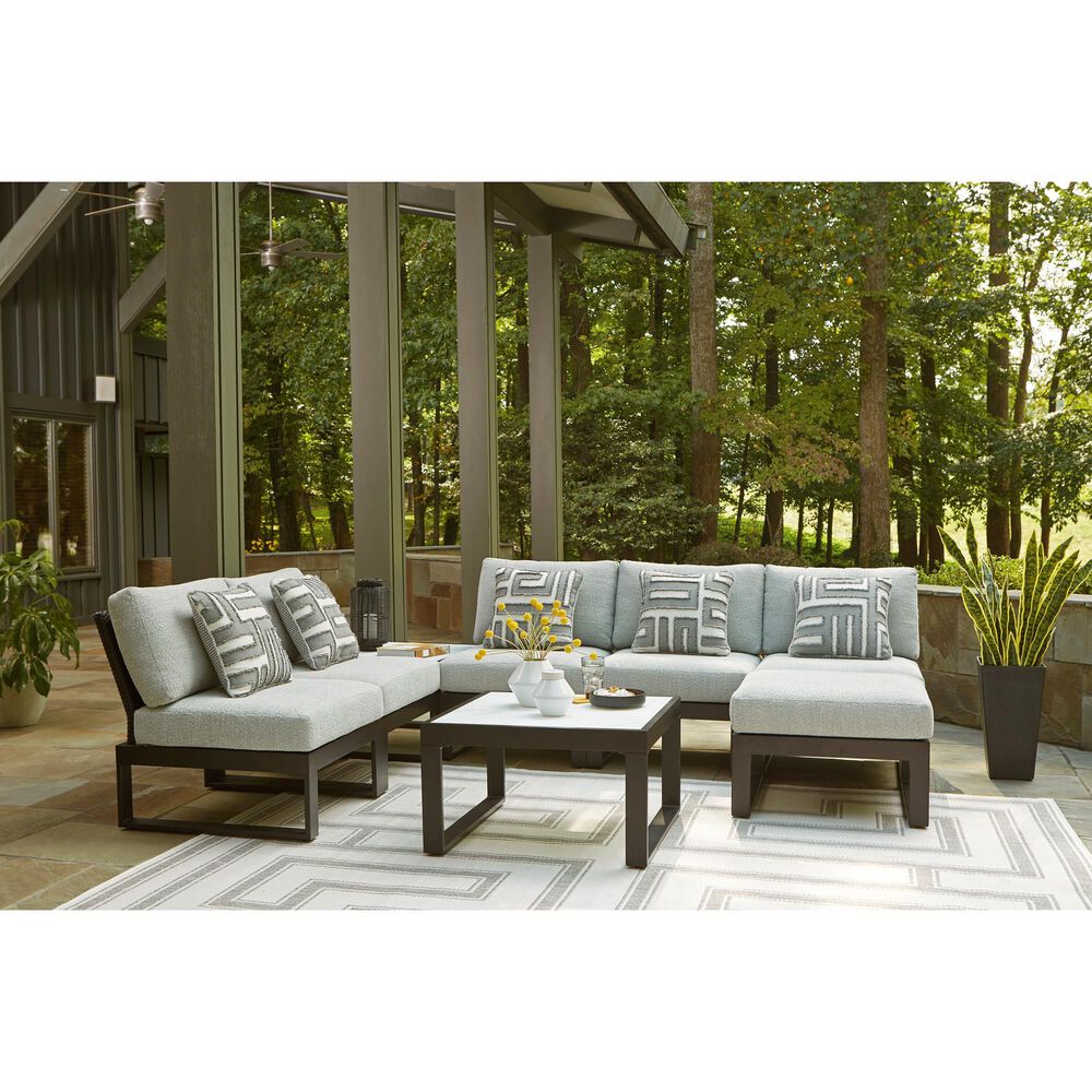 Ashley Beachloft Patio Ottoman with Gray Cushion in Black, , large