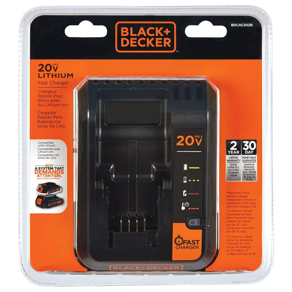 Black &amp; Decker 20V Max 2 Amp Battery Charger in Black and Orange, , large