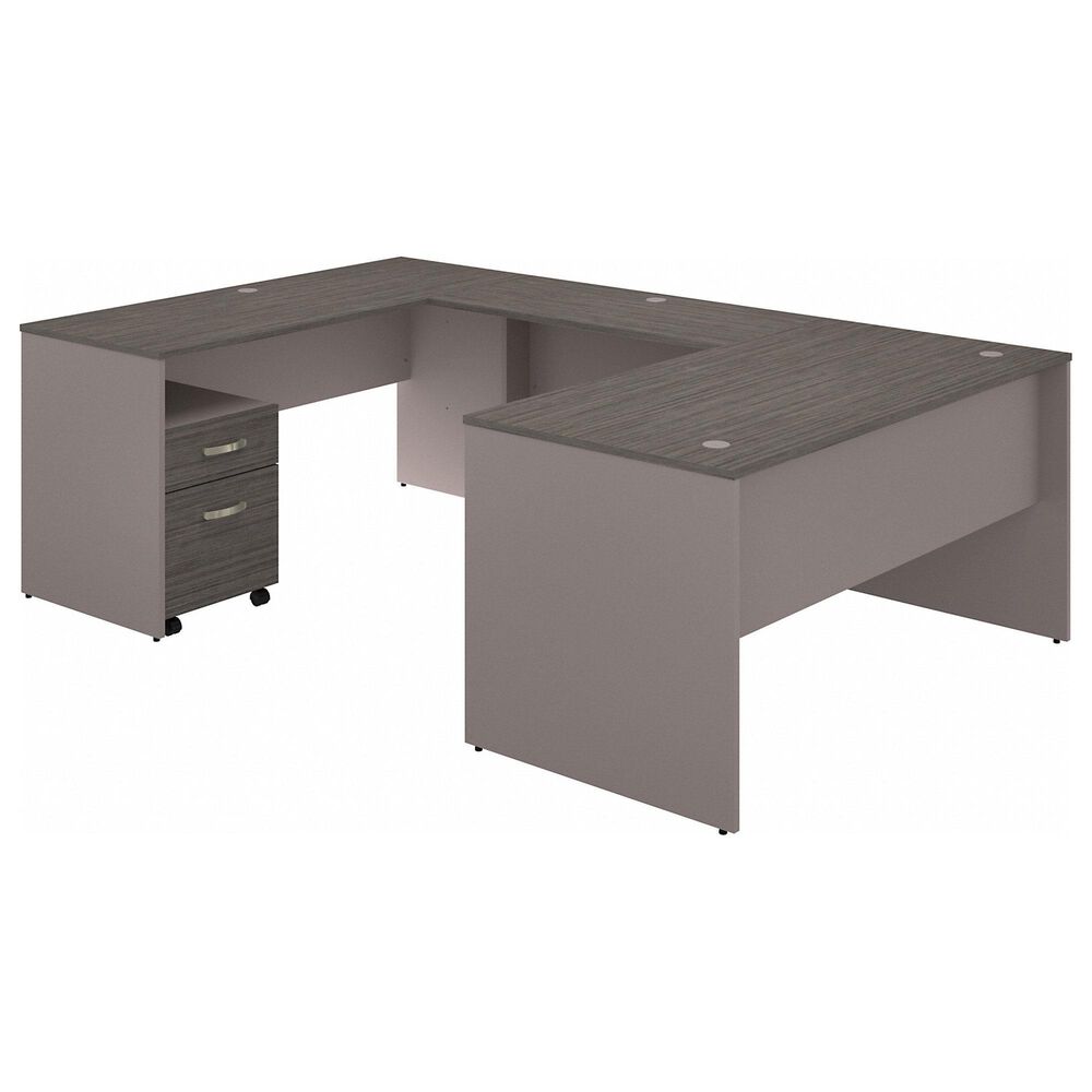 Bush 60" U-Shaped Desk with File in Cocoa/Pewter, , large