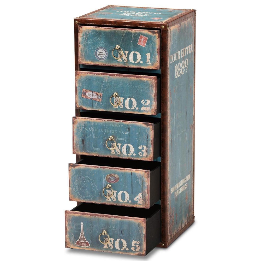 Baxton Studio Alba 5-Drawer Accent Storage Cabinet in Blue, , large