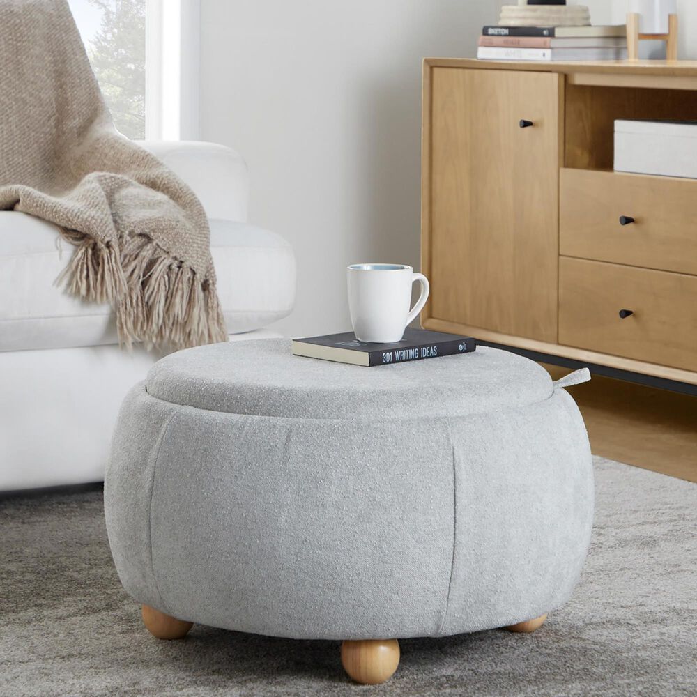 Lumisource Tray Storage Pouf with Leg in Light Grey, , large