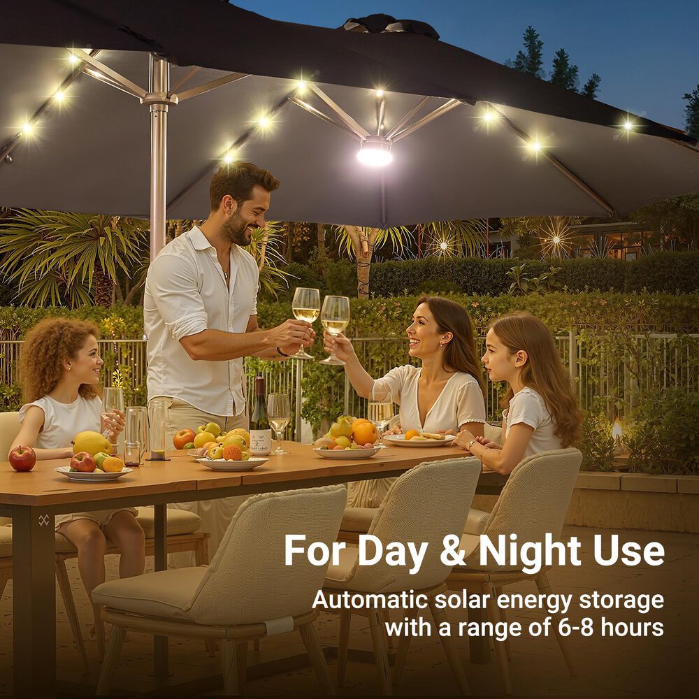 HOMLUX 2-Piece 14.5 ft Patio Umbrella and All-weather Rattan Rectangular Coffee Table Outdoor Set in Dark Gray, , large