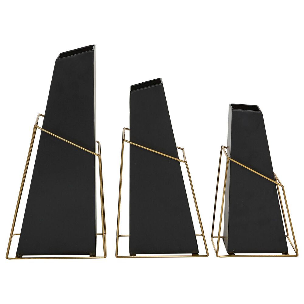 Maple and Jade 14" Geometric Vase in Black and Gold (Set of 3), , large