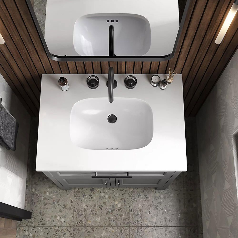 Kohler Quo 30&quot; Single Bathroom Vanity in White with 3 cm Pure White Quartz Top and Oval Sink, , large