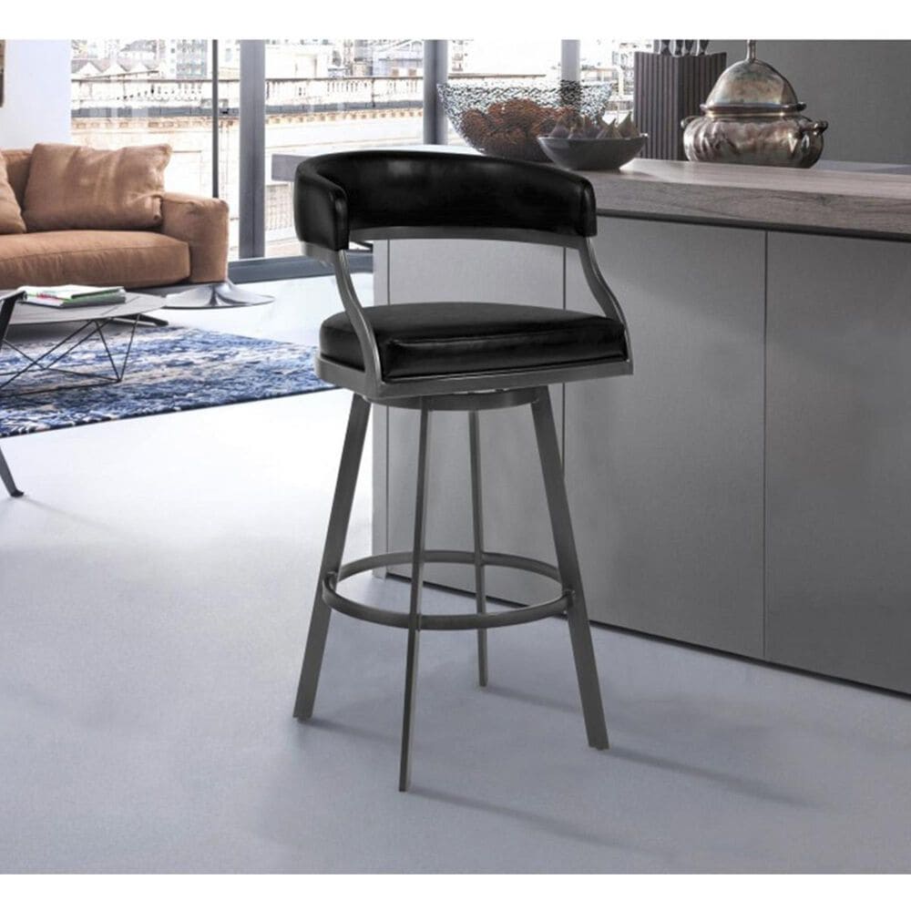 Blue River Saturn 26&quot; Counter Stool with Vintage Black Seat in Mineral, , large