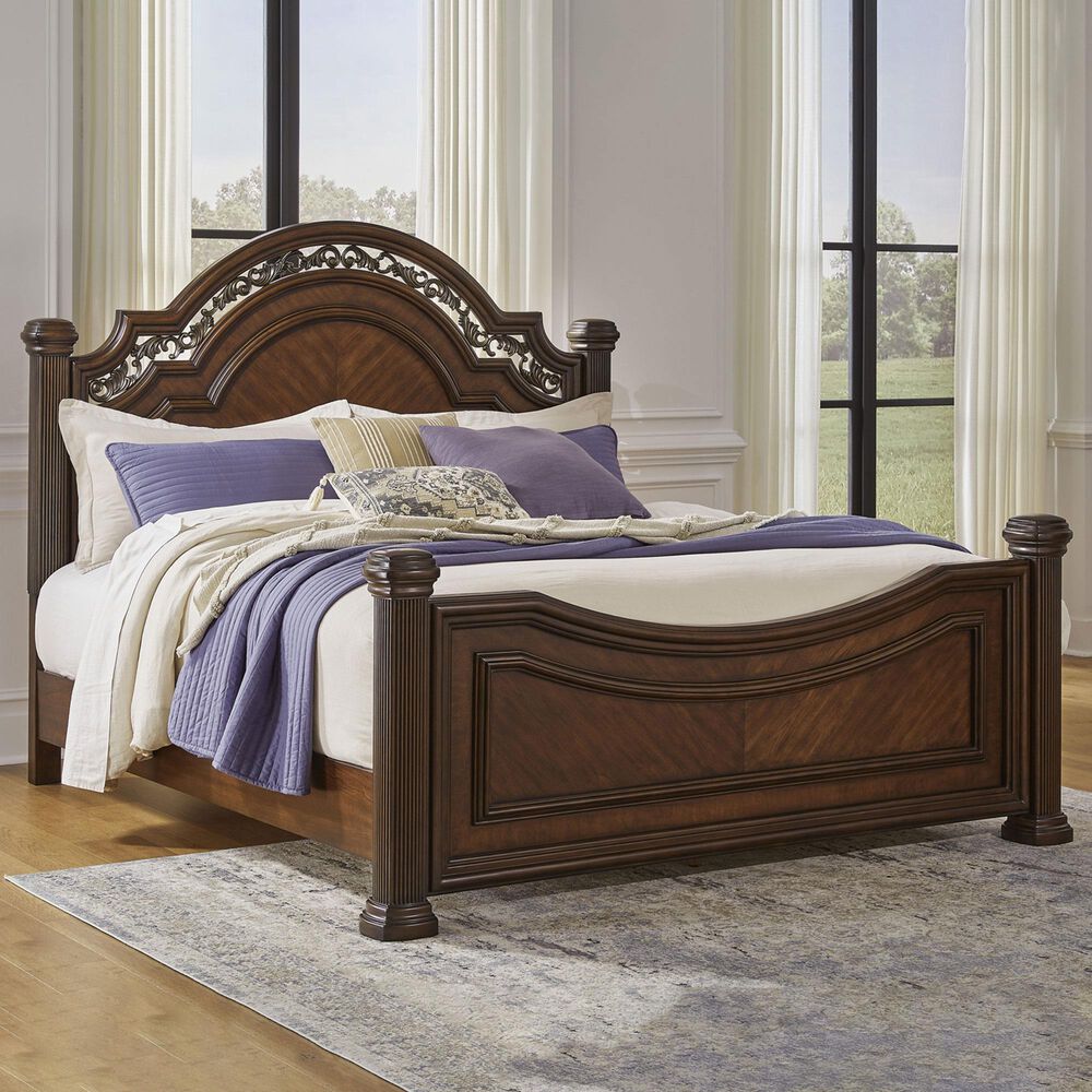 Ashley Lavinton Queen Poster Bed in Rich Cherry Brown, , large