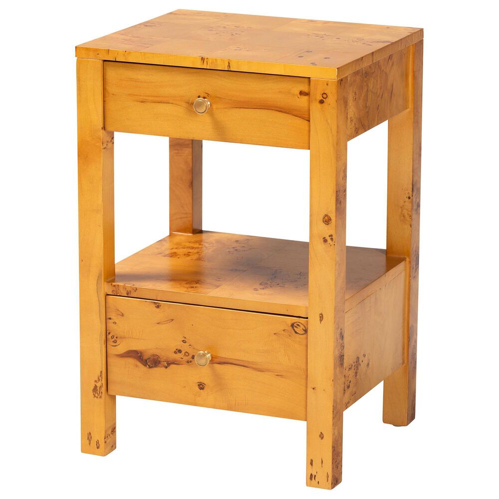 Baxton Studio Azmi 2-Drawer Nightstand in Light Mappa Burl, , large