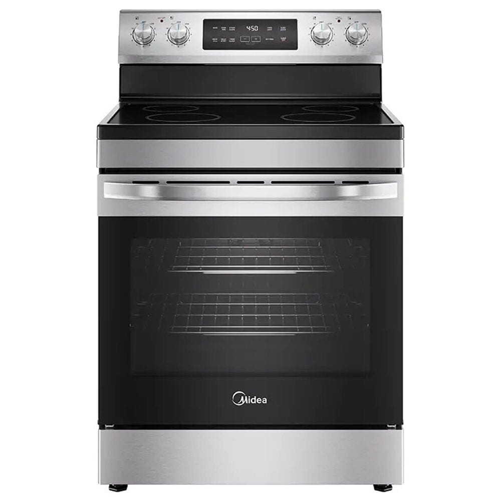 Midea 4-Piece Kitchen Package with 18.4 Cu. Ft. French Door Refrigerator and 6.3 Cu. Ft. 4-Element Freestanding Electric Range in Stainless Steel, , large
