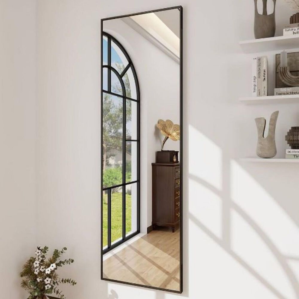 HOMLUX 14" x 48" Door Wall Mount Mirror in Black, , large