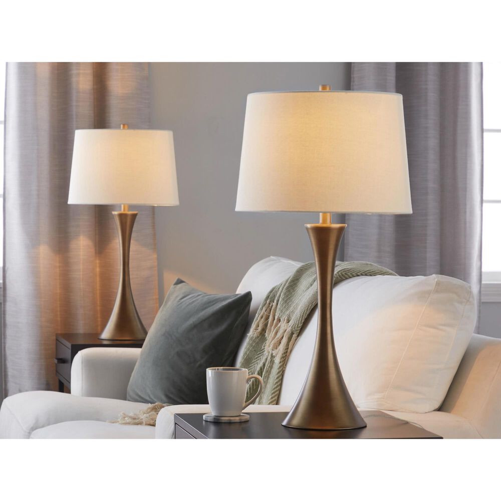 LumiSource Lenuxe 29" Metal Table Lamp with Off-White Linen Shade in Matte Golden Bronze (Set of 2), , large