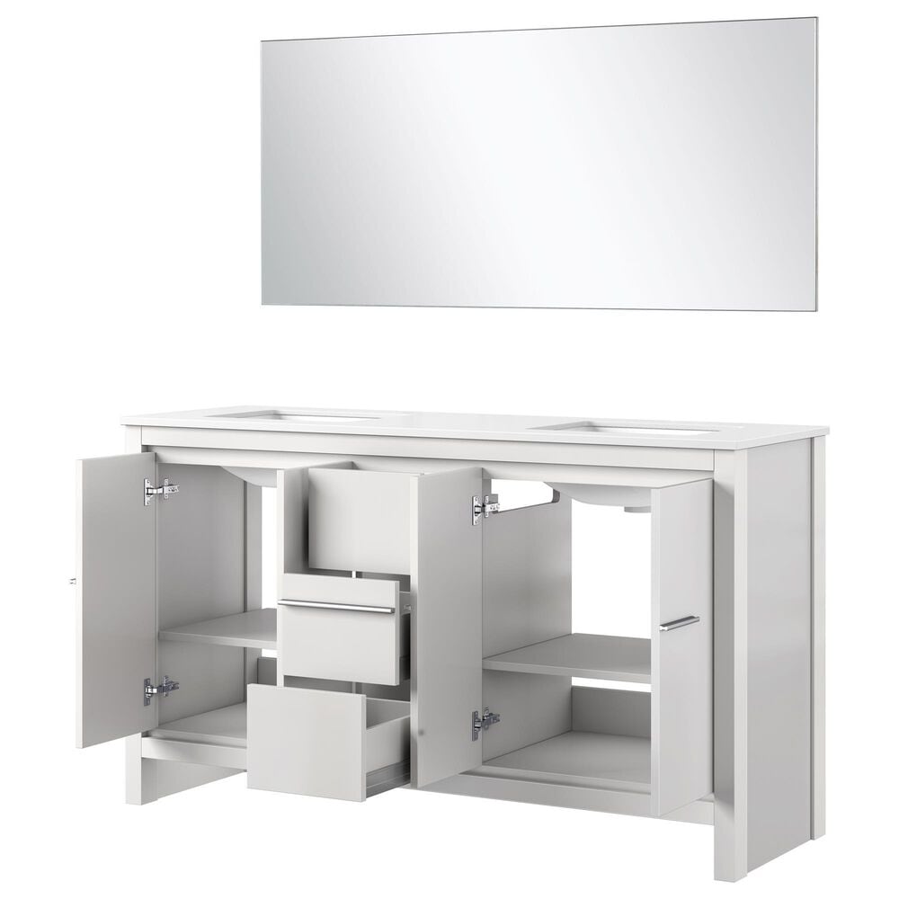 Lexora Home Lafarre 60&quot; Double Bathroom Vanity in Rustic Acacia with 2 cm White Cultured Marble Top, Rectangular Sinks and 55&quot; Mirror, , large