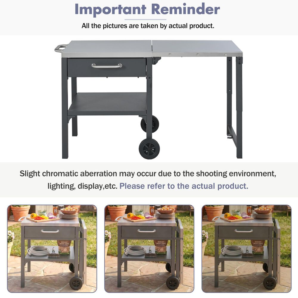 Hearth and Haven Outdoor Foldable Kitchen Cart with Side Table in Gray, , large