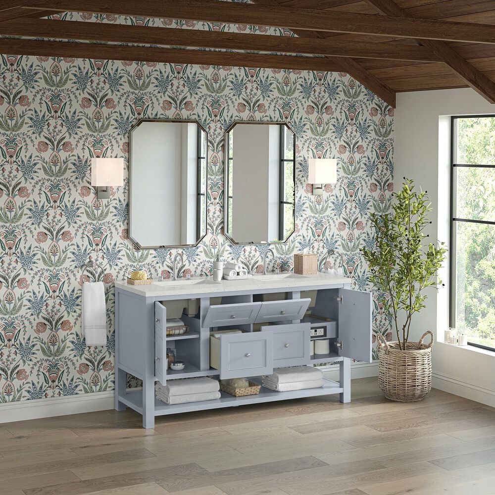 James Martin Vanities Breckenridge 60&quot; Double Bathroom Vanity in Serenity Blue with 3 cm Lime Delight Quartz Top and Rectangular Sinks, , large