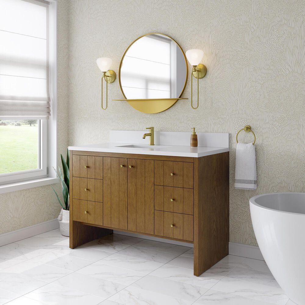 James Martin Hudson 48" Single Bathroom Vanity in Honey Oak with Single Hole 3 cm White Zeus Silestone Top and Rectangular Sink, , large