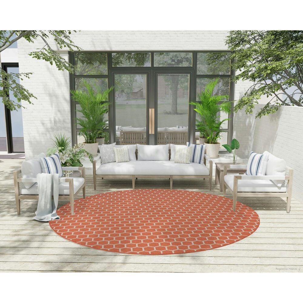 Nourison Twist Reversible 8&#39; Round Coral Indoor/Outdoor Area Rug, , large