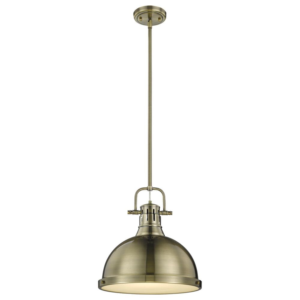 Golden Lighting Duncan 1-Light Pendant with Rod in Aged Brass, , large