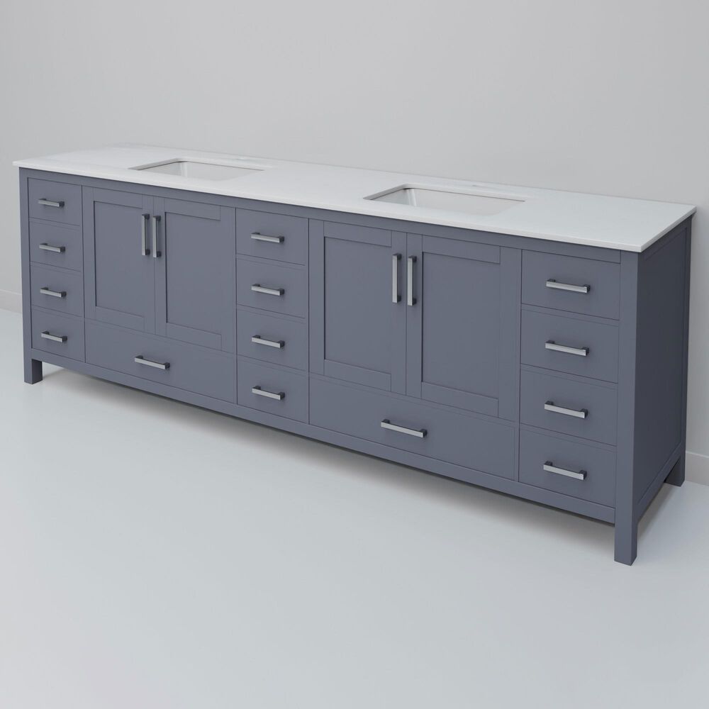 Lexora Home Jacques 84" Double Bathroom Vanity in Dark Grey with 2 cm White Quartz Top and Rectangular Sinks, , large
