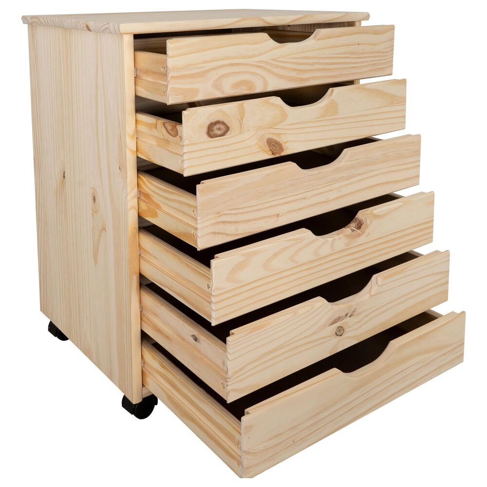 Linon Home Decor Cary 6-Drawer Wide Rolling Cart in Unfinished, , large