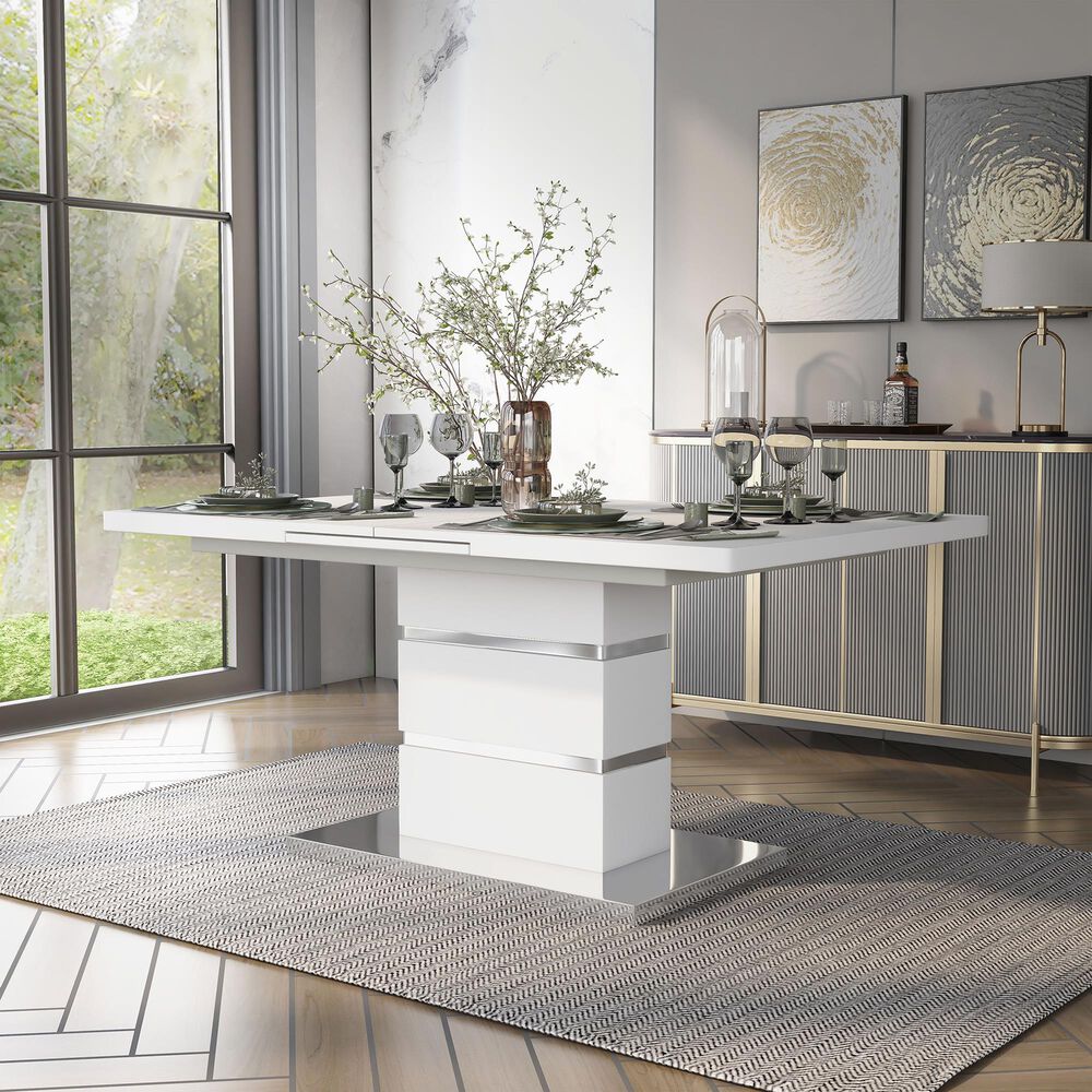 Furniture of America Carrasco Dining Table in White and Chrome, , large